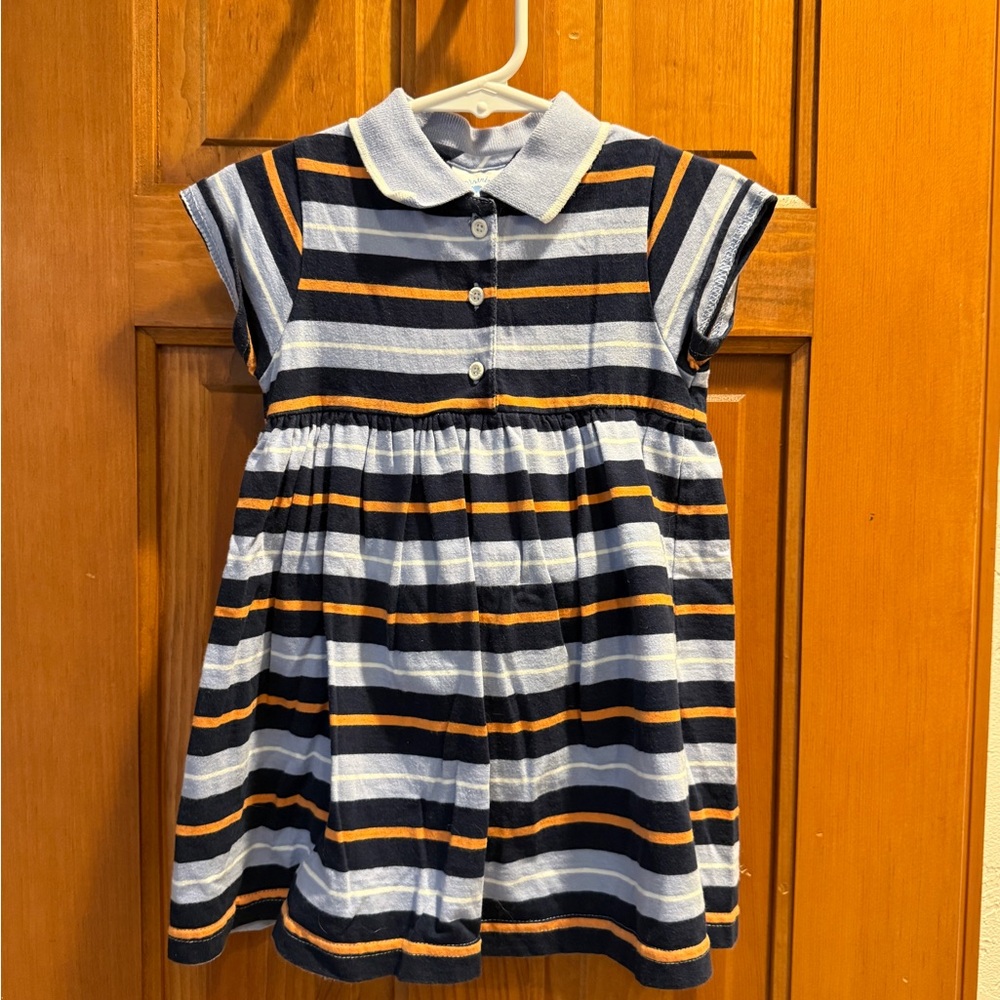 Hartstrings Baby Striped Polo Dress - Navy, White, Orange